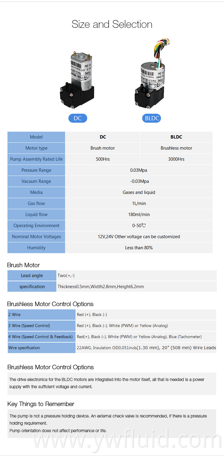 YW11-DC 1.5V 6V 12V Max Air Flow 1.5L/min Max Liquid Flow 180ml/min Chemical Resistance Analytical Water Aquarium Lab Tool